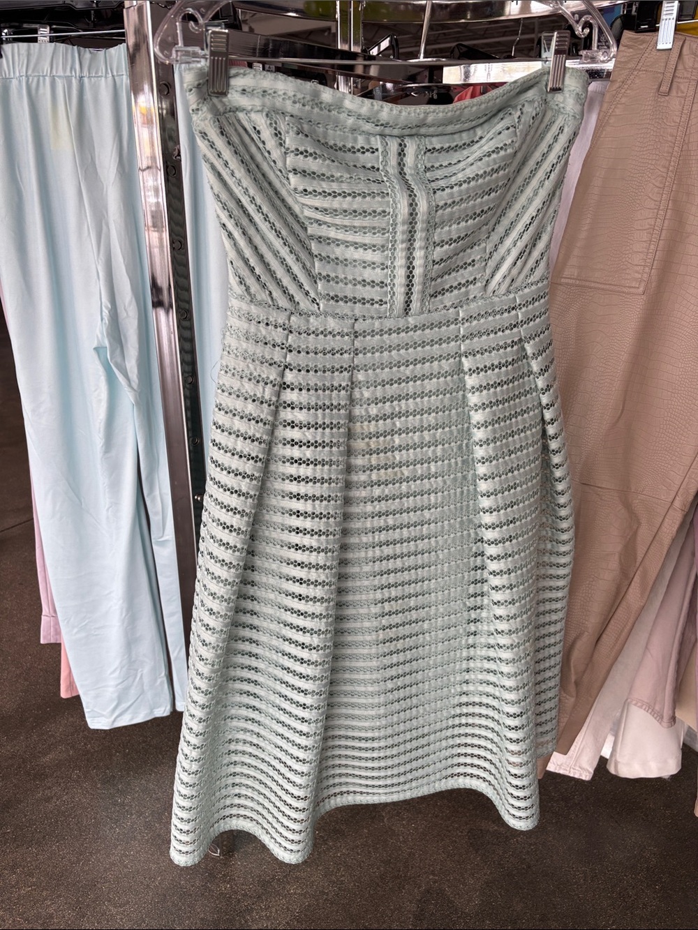 Strapless Mint Green Eyelet A-Line Dress